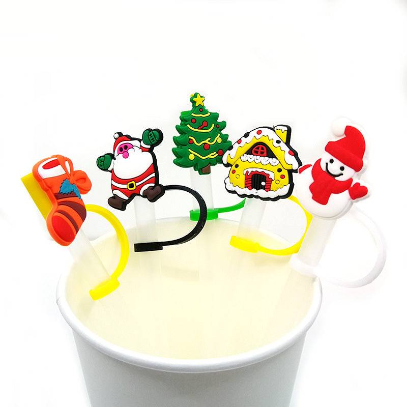 Wholesale Cartoon Christmas Santa Claus Christmas Trees Snowman Silicone Dustproof Straw Plugs