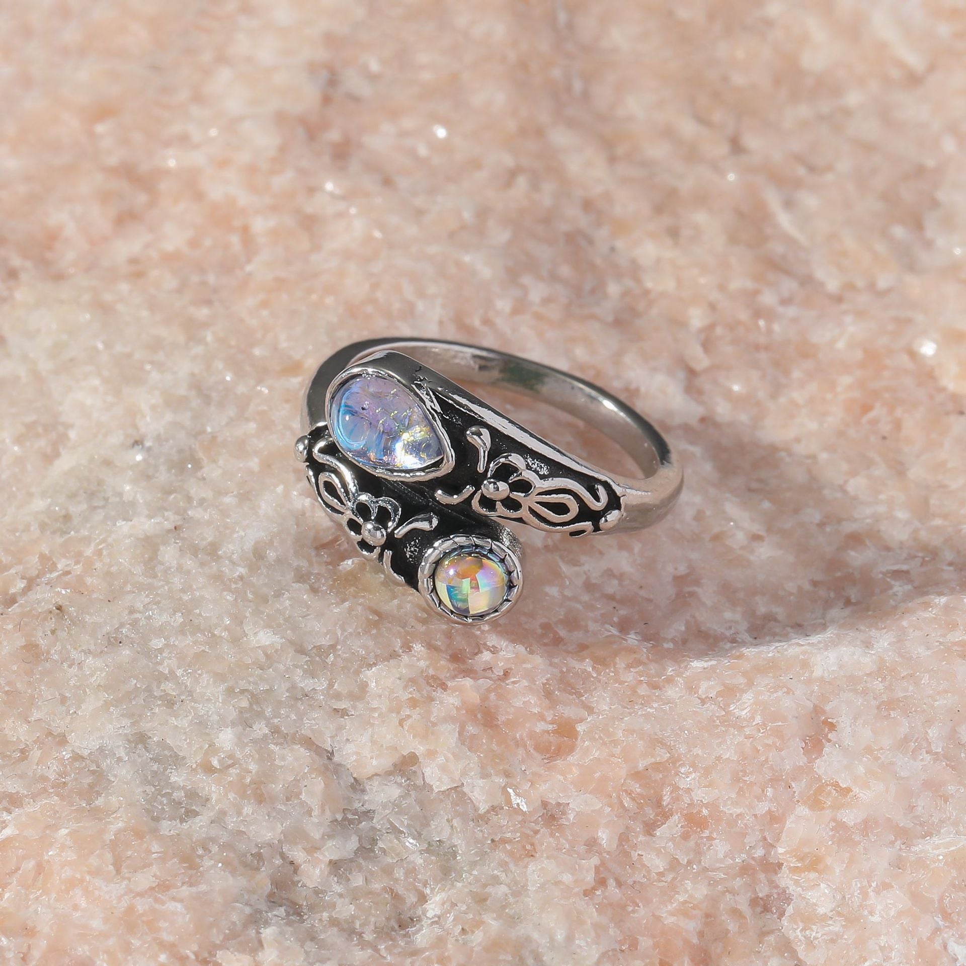 Wholesale Vintage Bohemian Moonstone Ring Open Adjustable Bow Ring