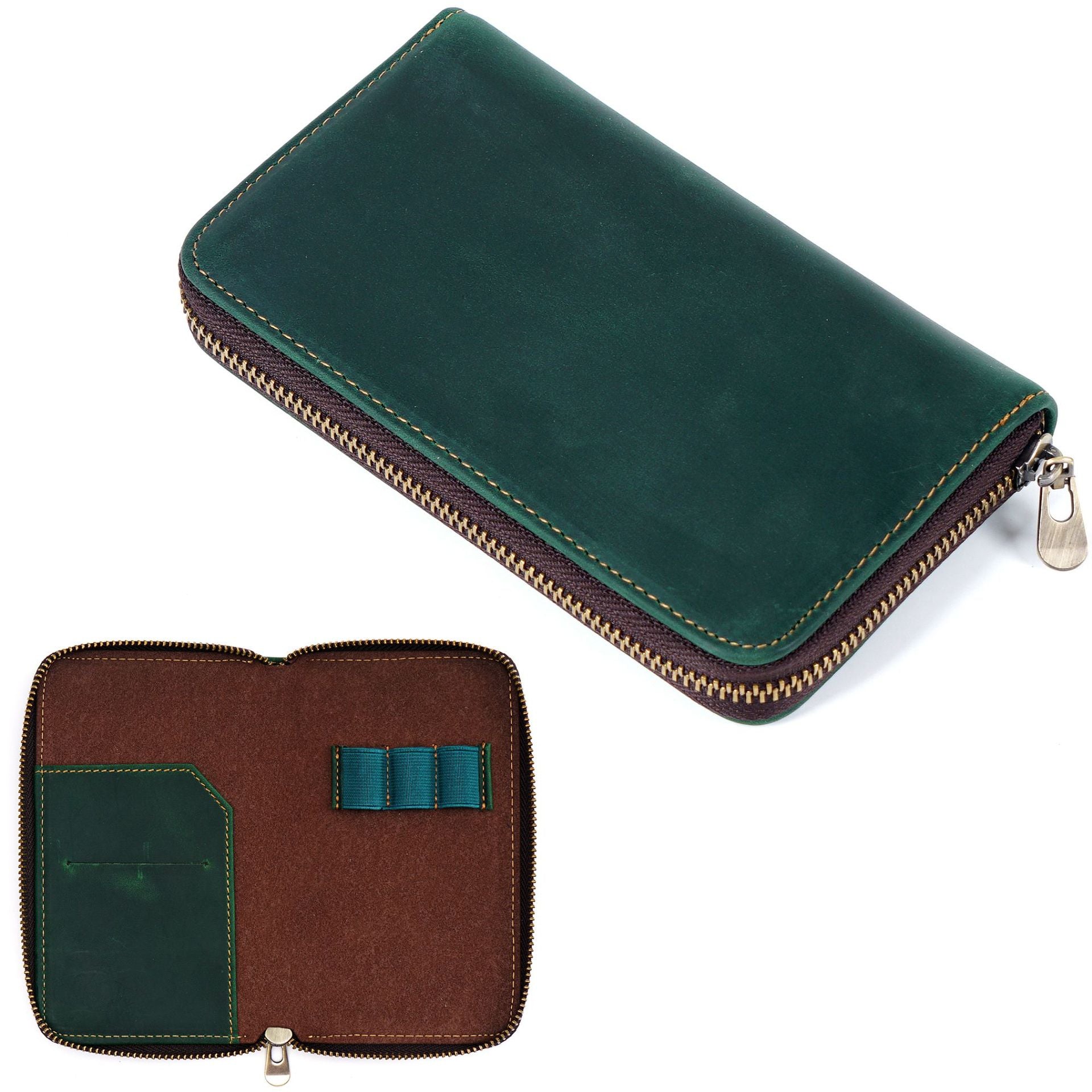 Wholesale Three-pack Zippered Cowhide Pencil Case