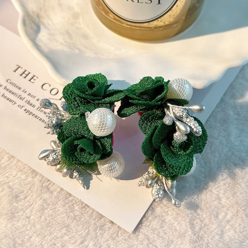 Wholesale Pearl Flowers Cloth Art Earrings