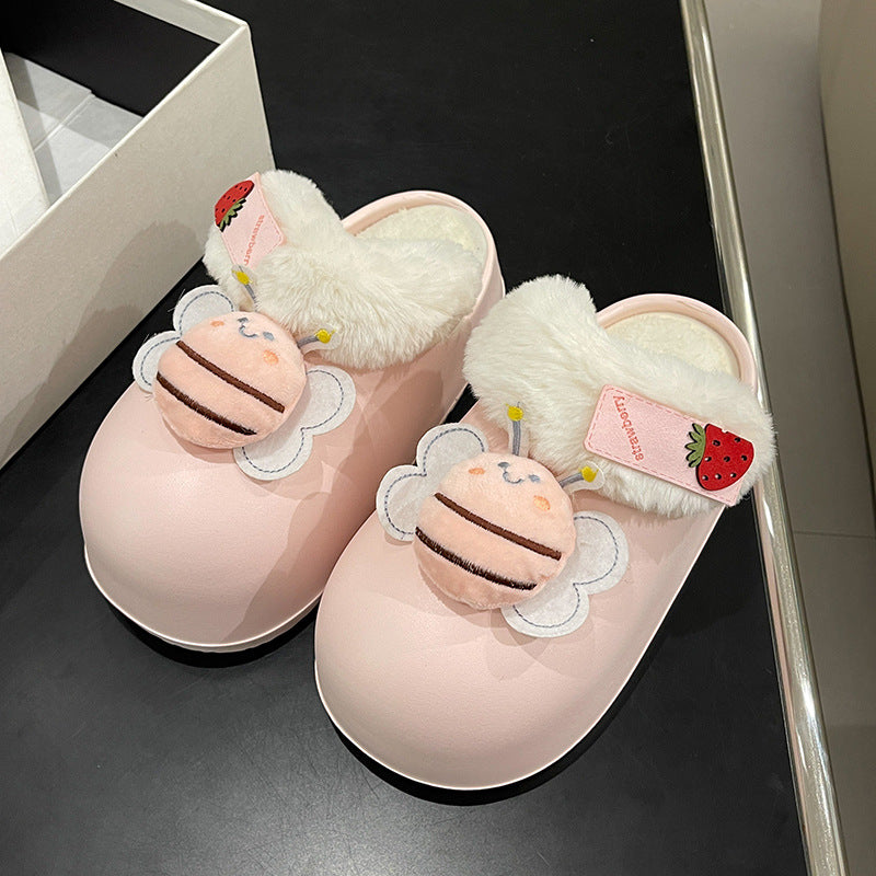Wholesale Waterproof EVA Cartoon Little Bee Autumn and Winter Plus Velvet Cotton Slippers