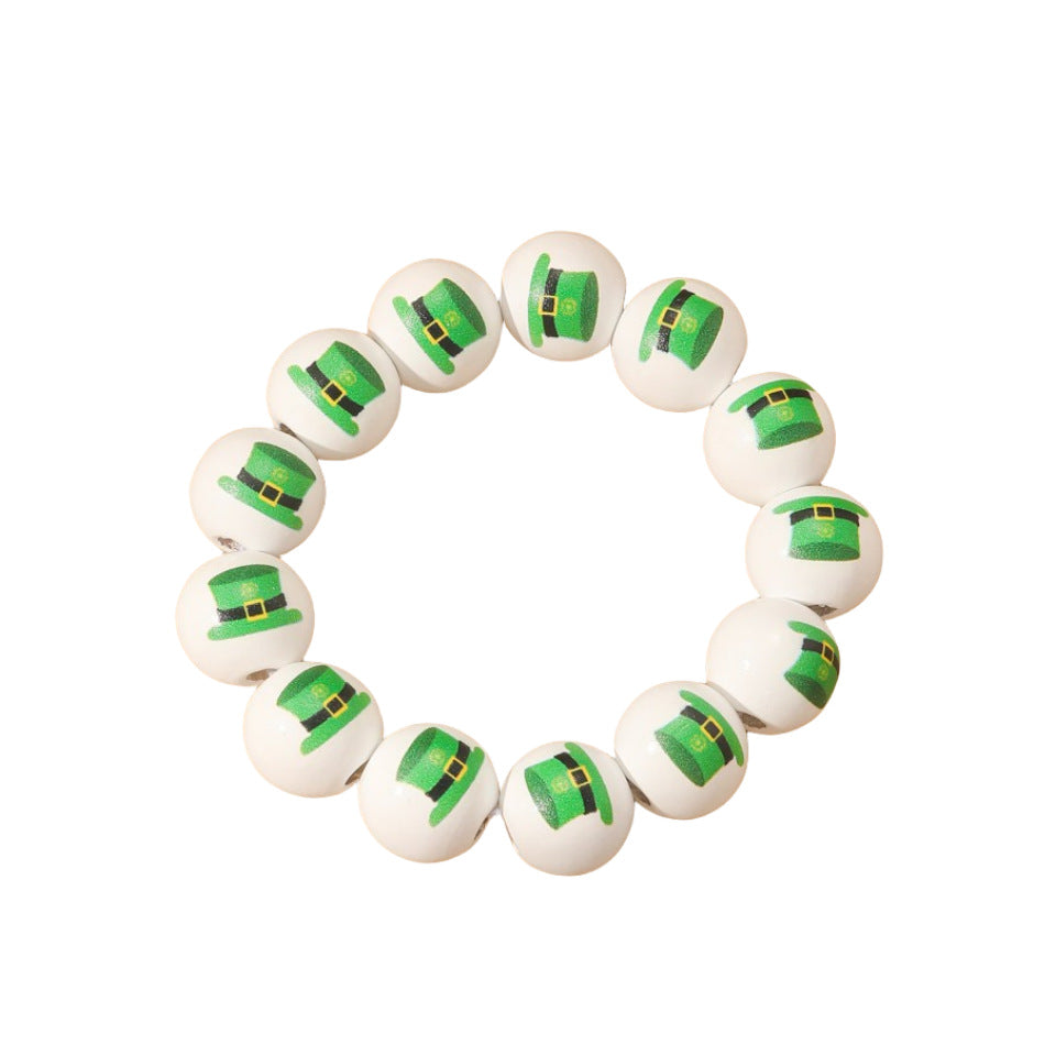 Wholesale St. Patrick's Day Carnival Party Oktoberfest Printed Beaded Wooden Bead Bracelet