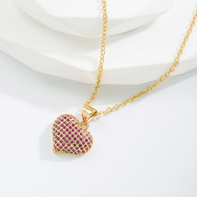 Wholesale Copper Plated Real Gold Inlaid with Colorful Zirconium Love Necklace Full of Diamond Sweater Chain