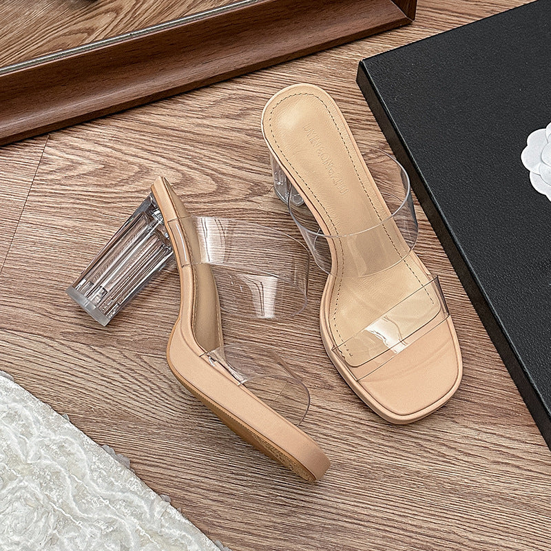 Wholesale Waterproof chunky heel strap crystal sandals thick bottom sandals for outer wear