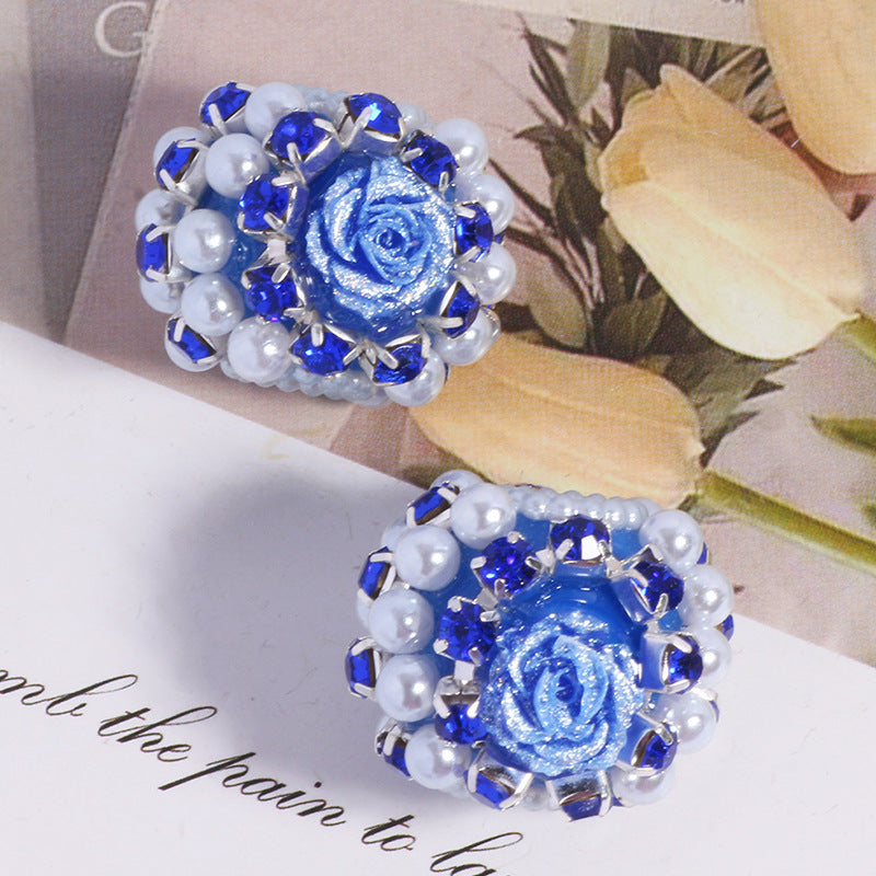 Wholesale 5pcs/pack Rose flower heavy industry exotic wind drill ball loose beads DIY