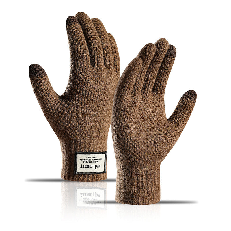 Wholesale Men's Velvet Thickened Jacquard Touch Screen Woolen Gloves