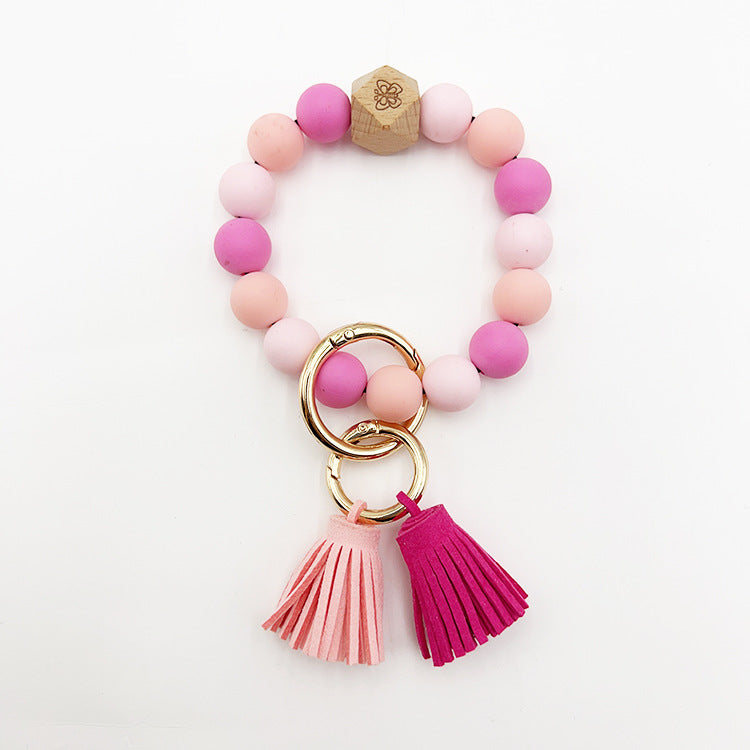 Wholesale Colorful Silicone LOVE Beaded Tassel Wrist Keychain