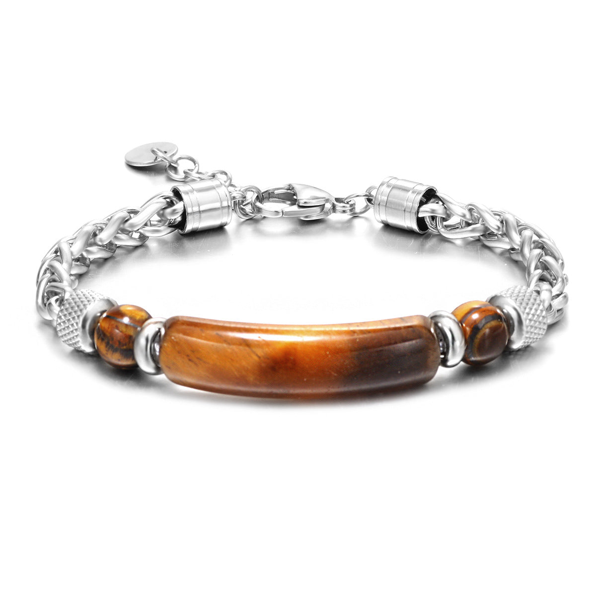 Wholesale Retro cool titanium steel tiger eye stone men' s bracelet