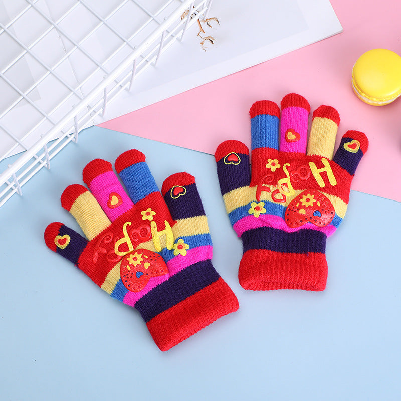 Wholesale Cute Love Double Layer Thickened Children's Wool Gloves