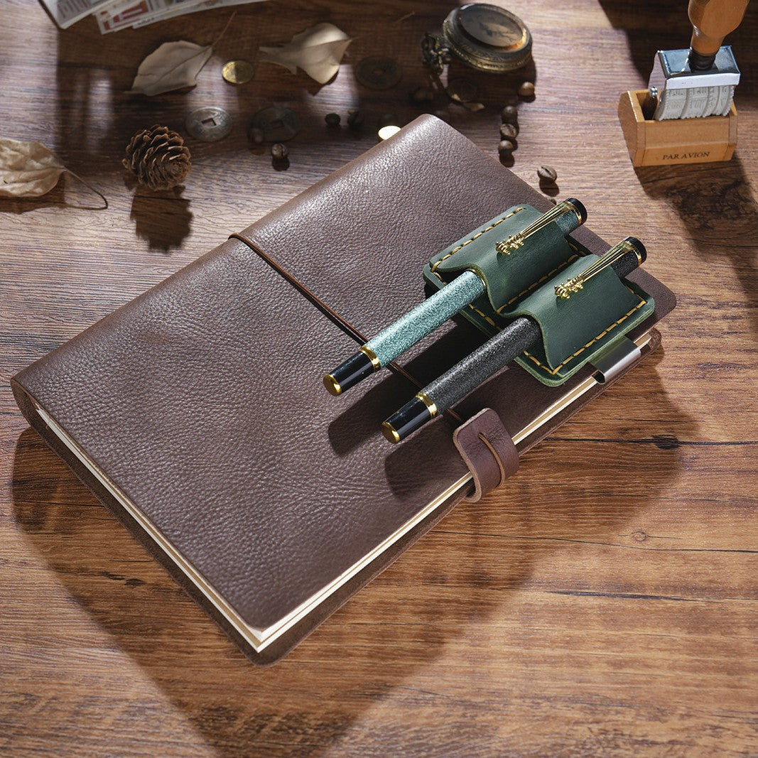 Wholesale Two top-grain cowhide leather notebook pen holders