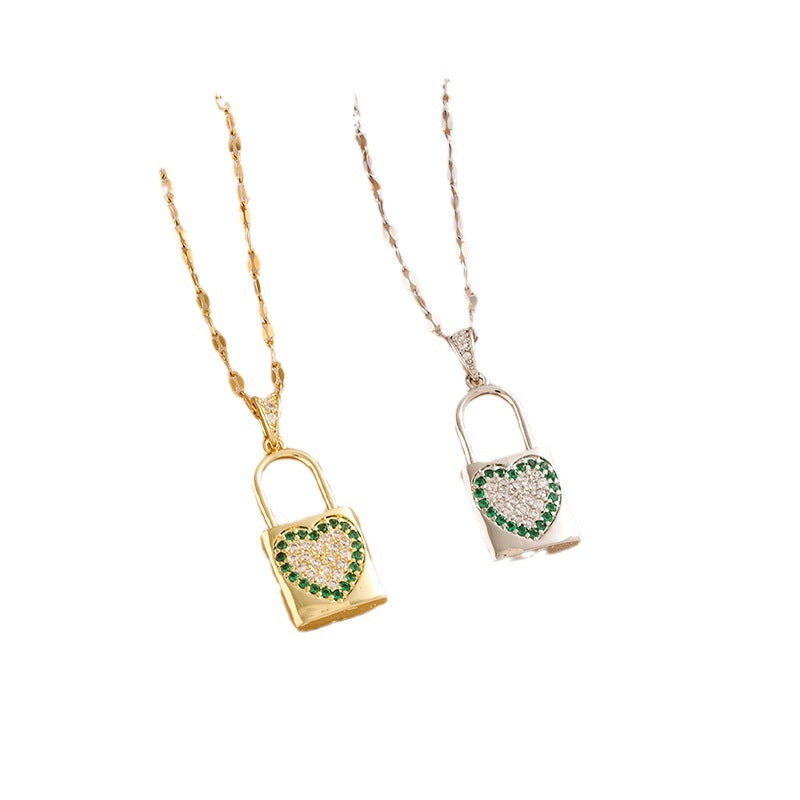 Wholesale Copper Inlaid Zircon Lock Love Necklace