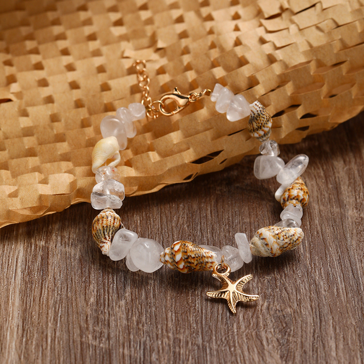 Wholesale Conch Rice Beads Turquoise Beach Starfish Shell Crystal Beads Bracelet