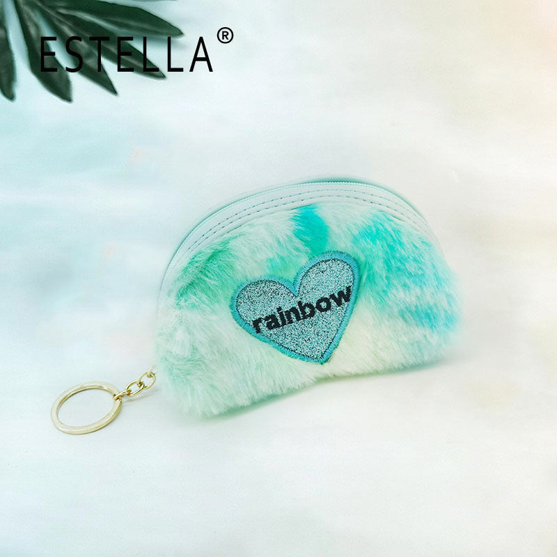 Wholesale Embroidered Heart Semicircle Mini Small Bag Polyester Wallet Keychains