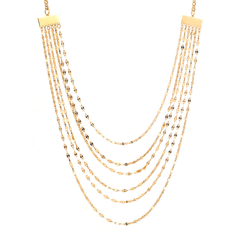 Wholesale 18k gold titanium steel multi-layer stacked stainless steel sweater chain necklace