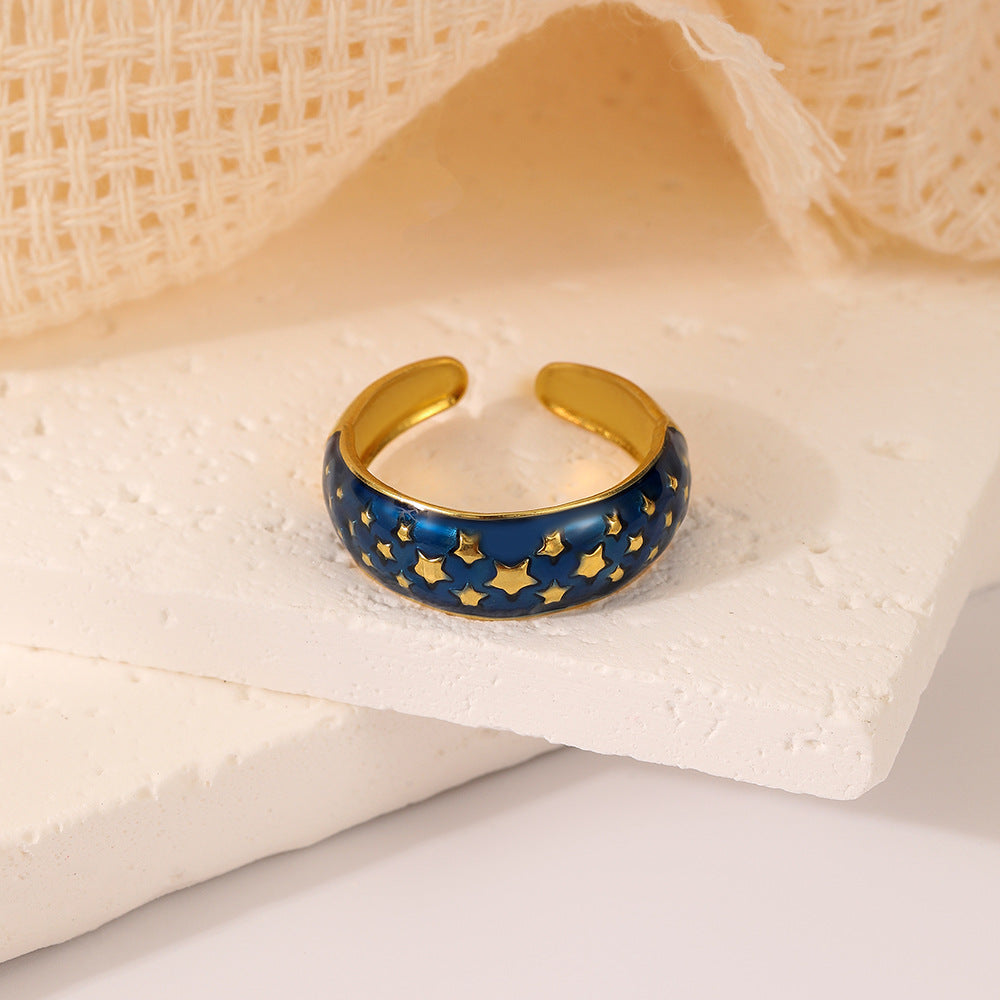 Wholesale Versatile Stainless Steel Gold Opening Star Blue Dropping Oil Ring