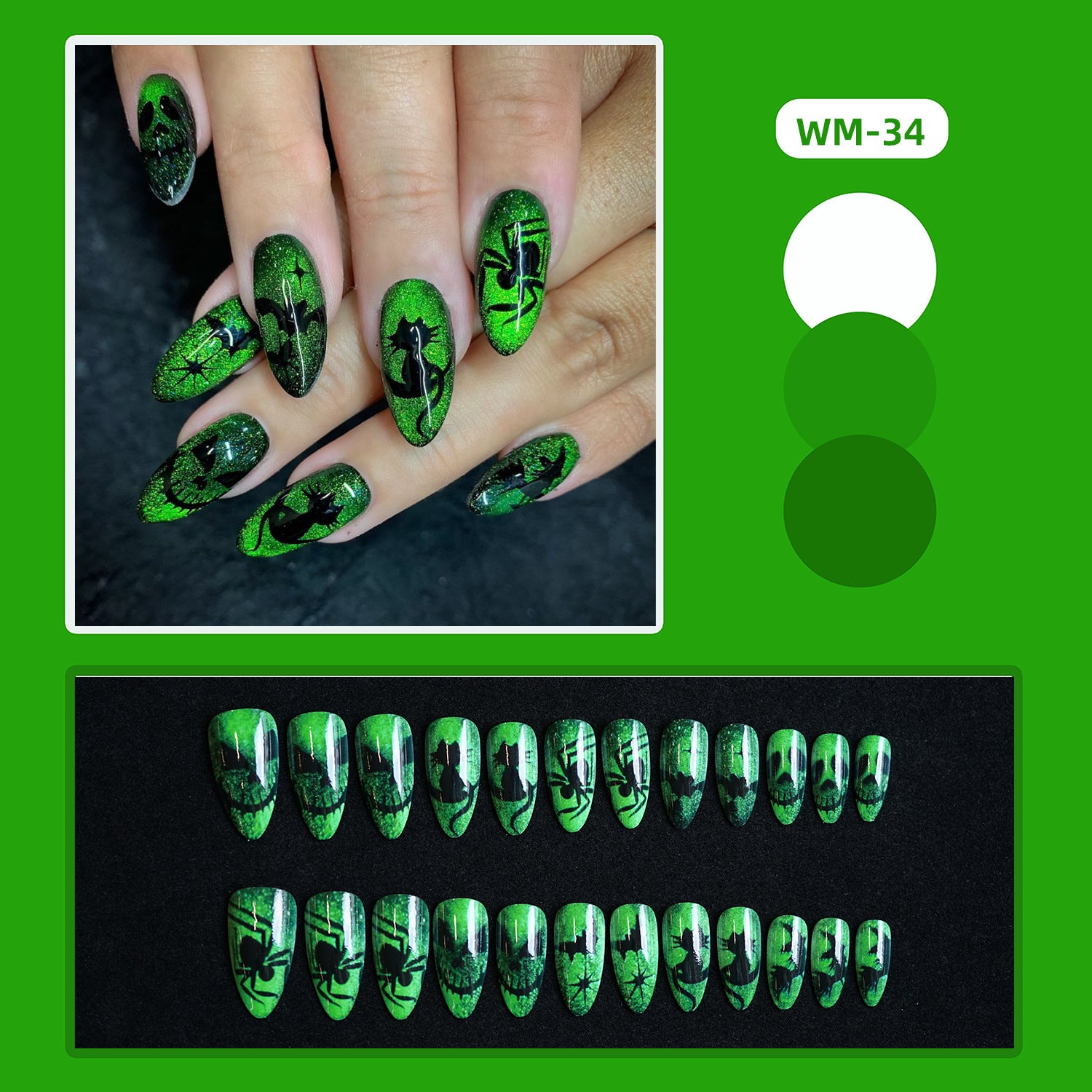 Wholesale  fluorescent green devil almond false nails wear nail tips