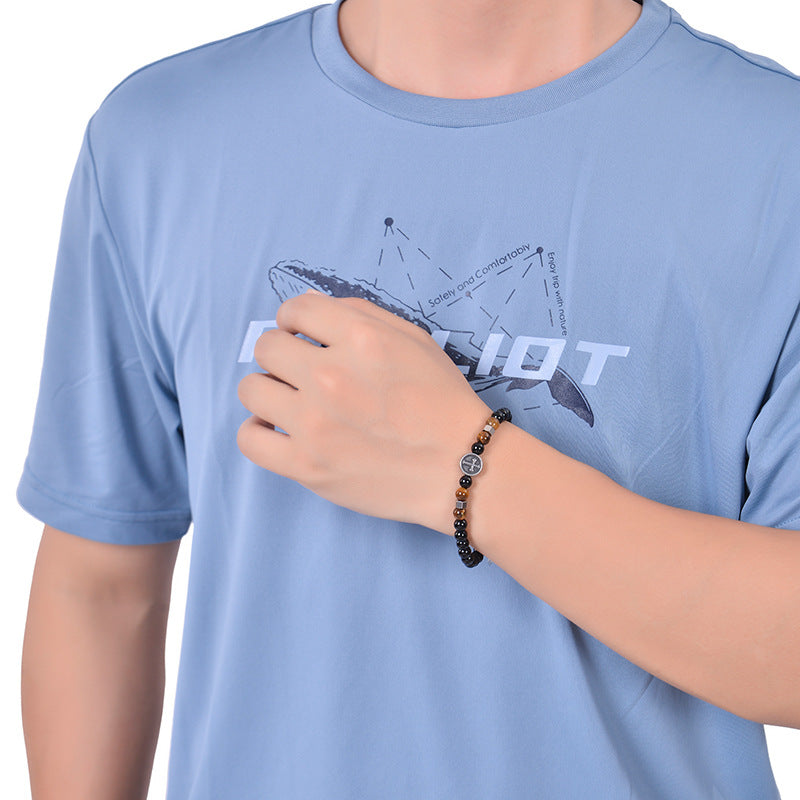 Wholesale Vintage Stainless Steel Cross Men's Natural Stone Beaded Bracelet