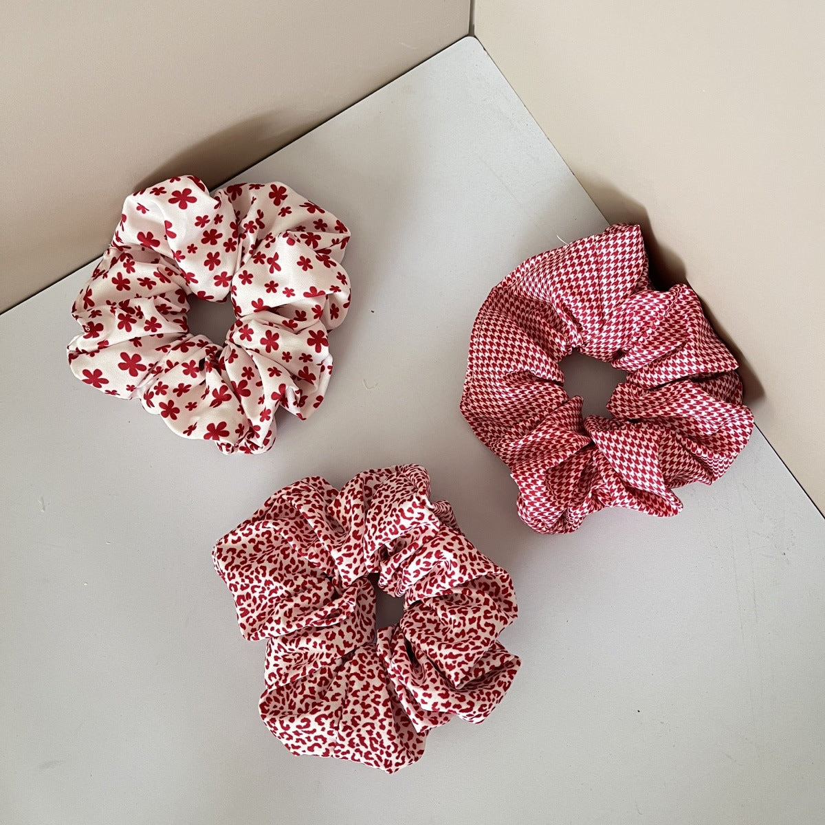 Wholesale 3pcs Fabric striped plaid cherry heart wide bow hair tie
