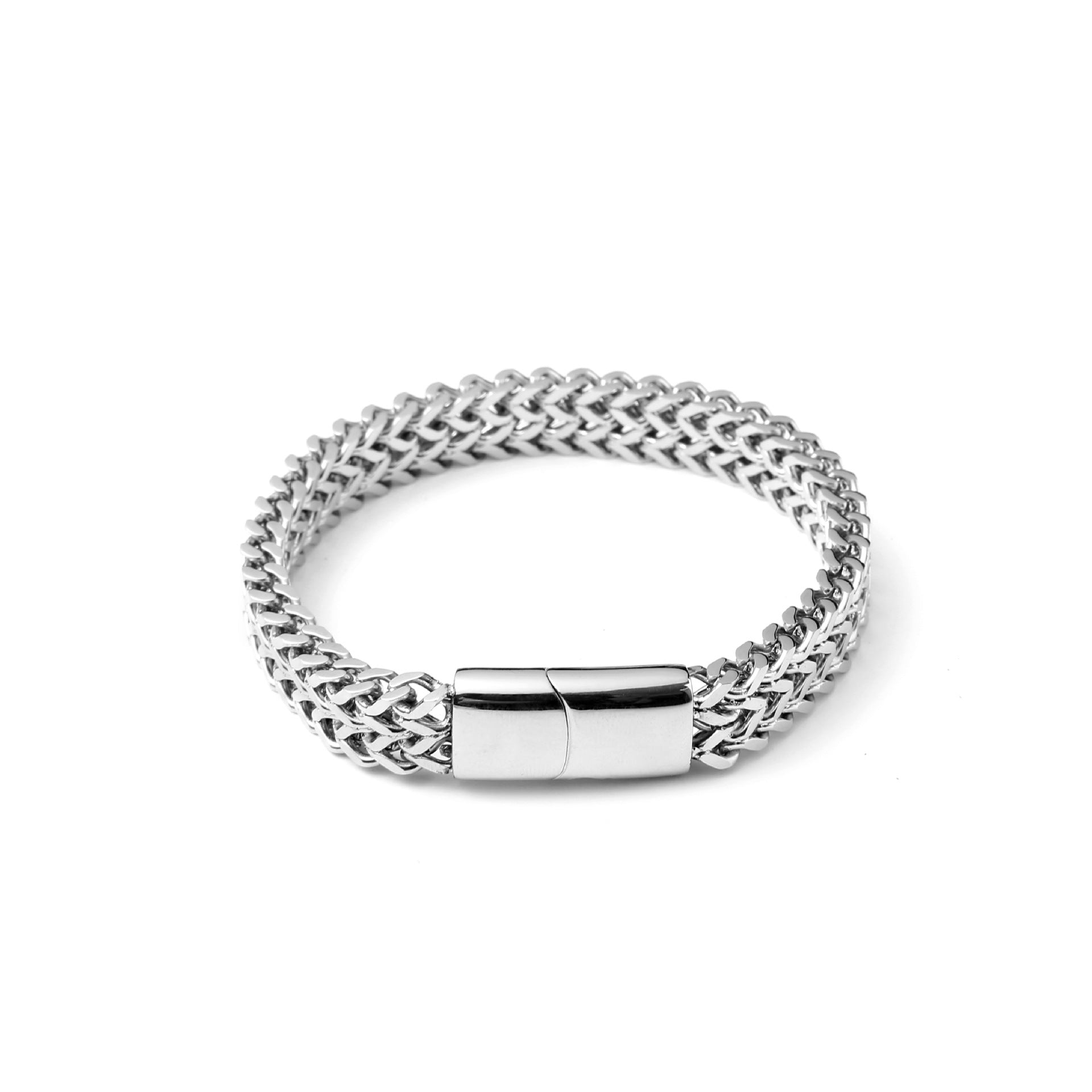 Wholesale fashion accessories titanium steel bracelet men's bracelet stainless steel woven square forward and reverse chain magnet buckle bracelet