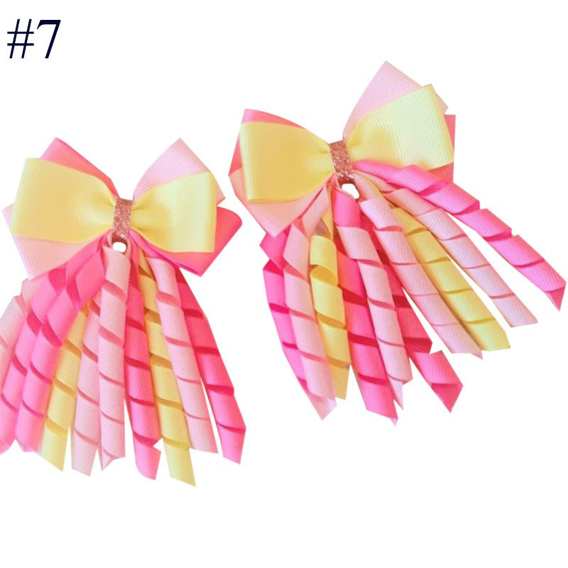 Wholesale 5pcs Bow Curl Ribbon Children's Christmas Independence Day Hair Clip
