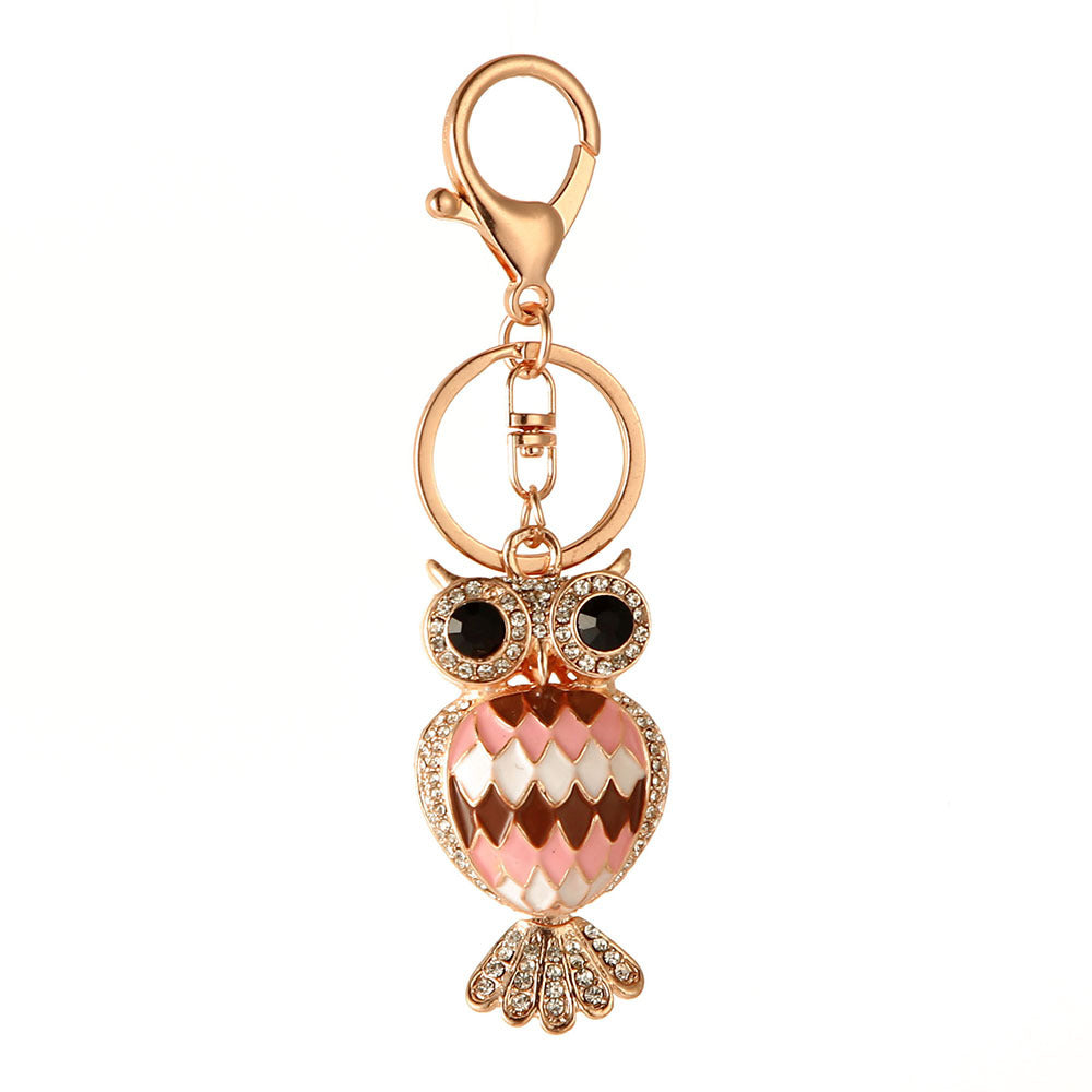 Wholesale Owl Diamond Inlaid Metal Keychains