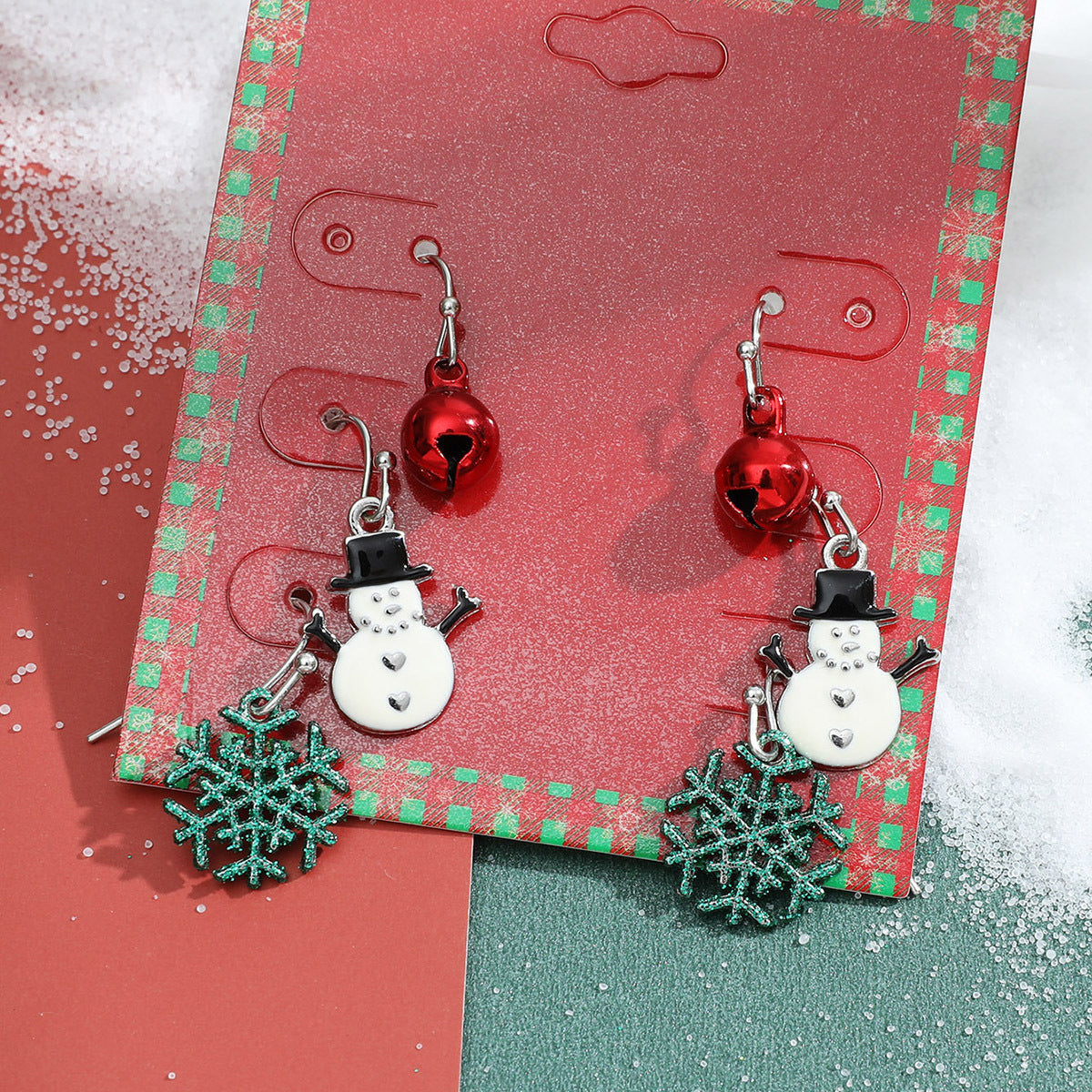 Wholesale Christmas Candy Snowman Earrings Diamond Snowflake Earrings