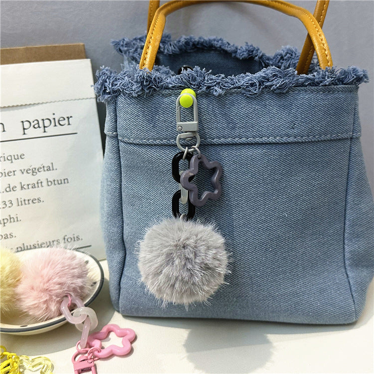 Wholesale Creative cute fur ball flower keychain colorful candy ball plush pendant