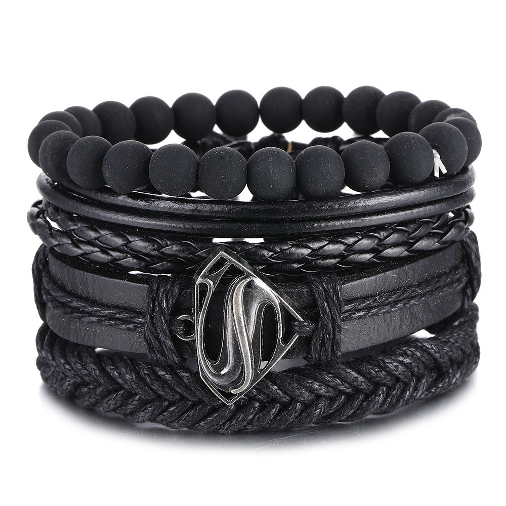 Wholesale Vintage Beads Men's Hollow Triangle Leather Bracelet