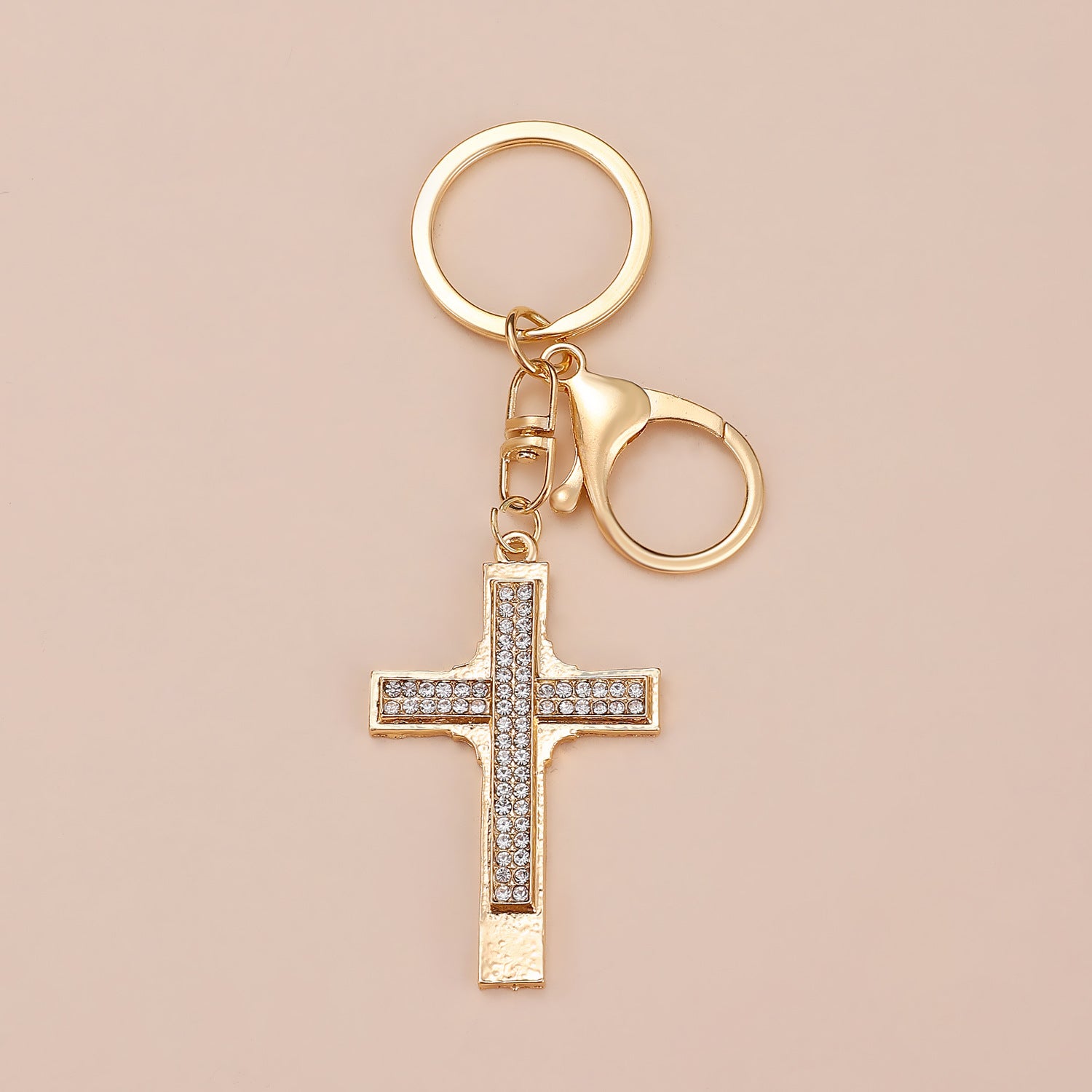 Wholesale Gold-plated rhinestone cross keychain