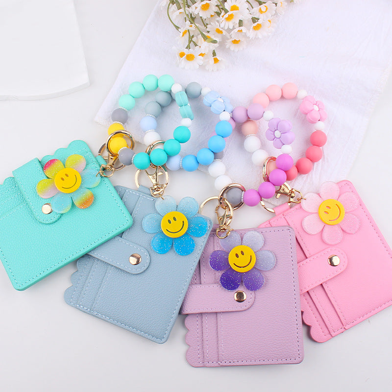Wholesale Cartoon Sunflower Beaded DIY Silicone Bracelet Wallet Keychain