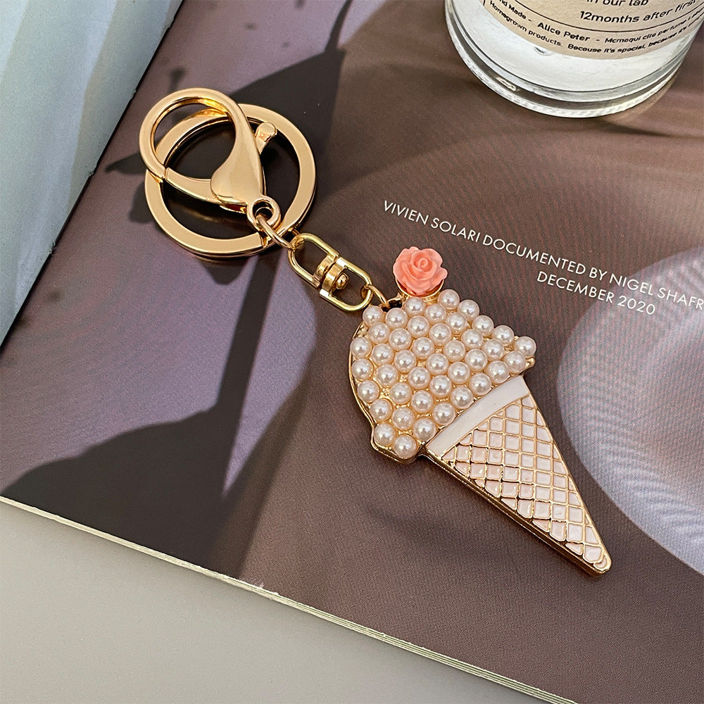 Wholesale Pearl Ice Cream Car Diamond Keychain