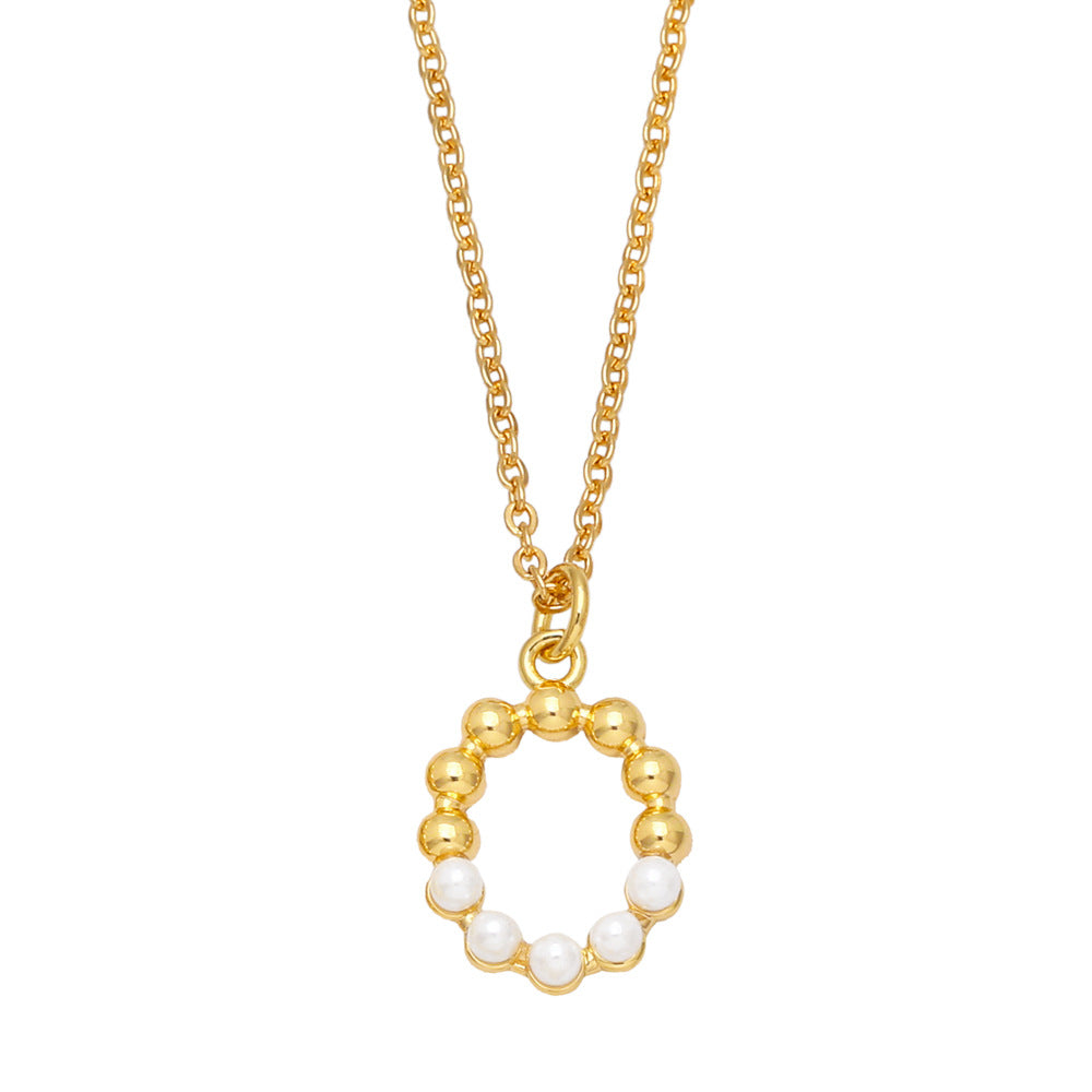 Wholesale Pearl Letter Collar Chain Copper Necklace