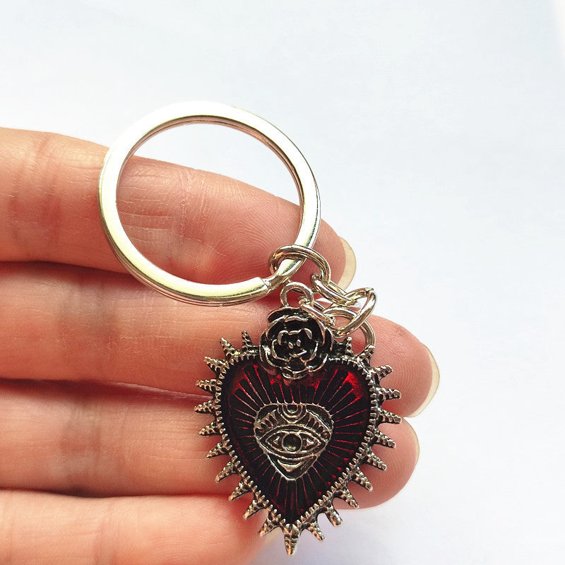 Wholesale Gothic Punk Style Demon Eye Black Rose Heart Keychain