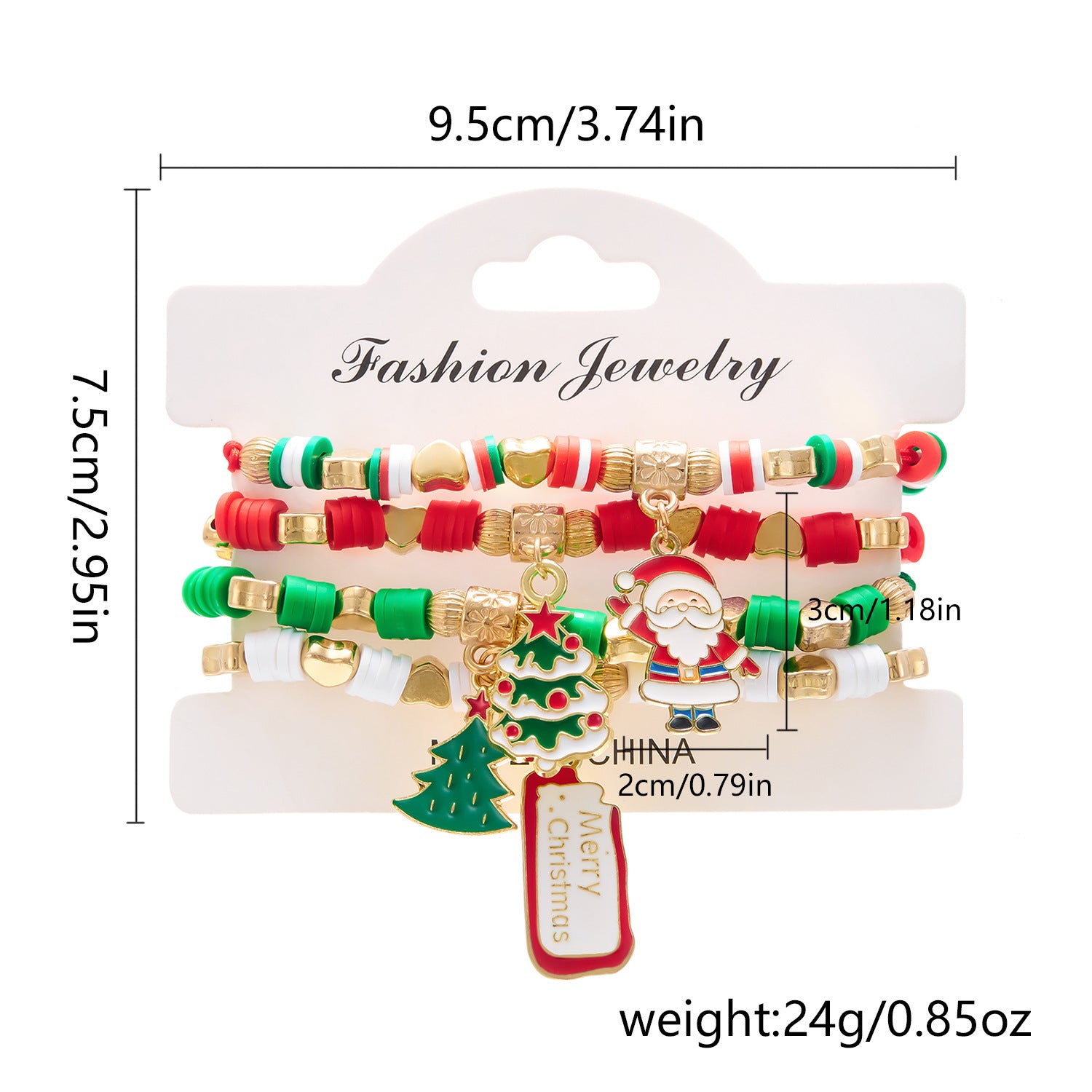 Wholesale Christmas colorful braided polymer clay combination bracelet