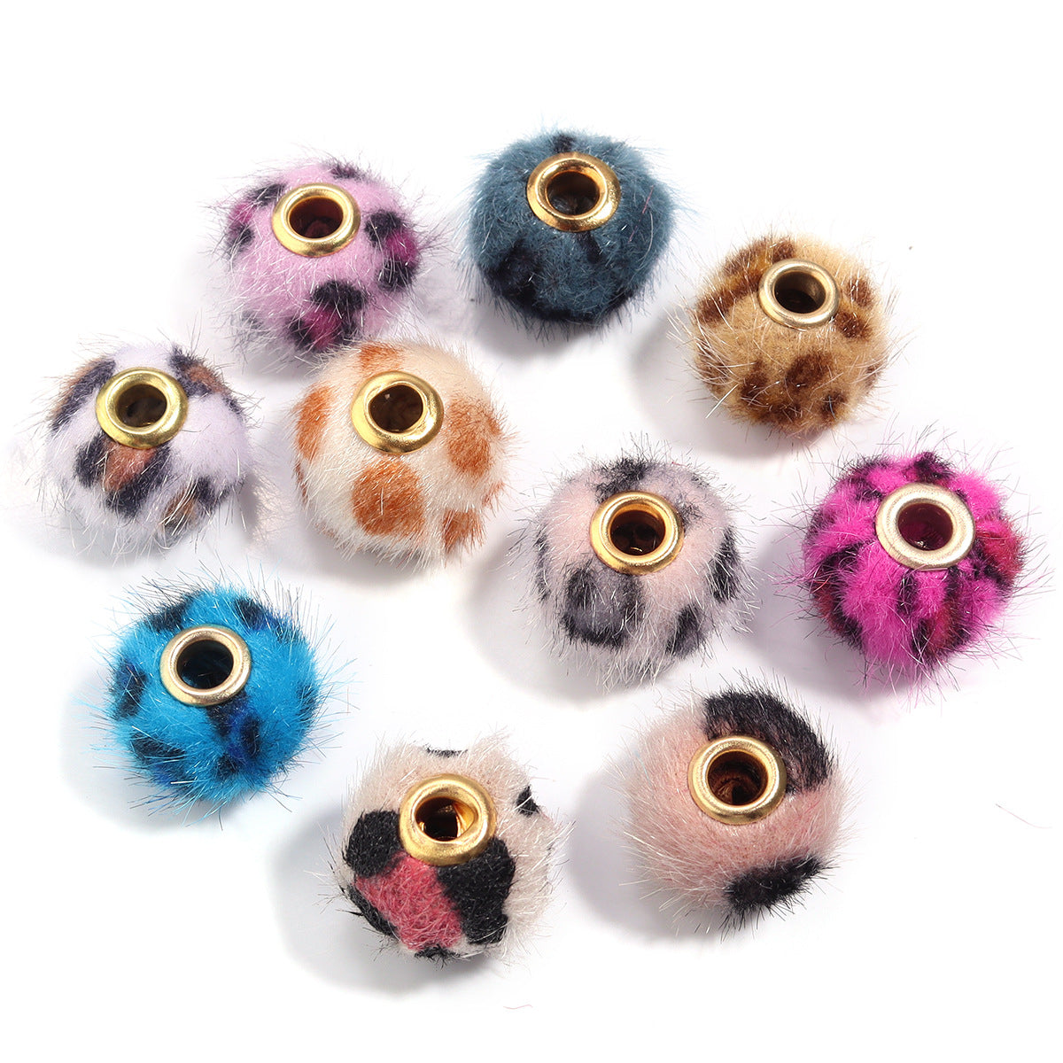 Wholesale 10PCS Leopard Print Plush Straight Hole Spacer Beads
