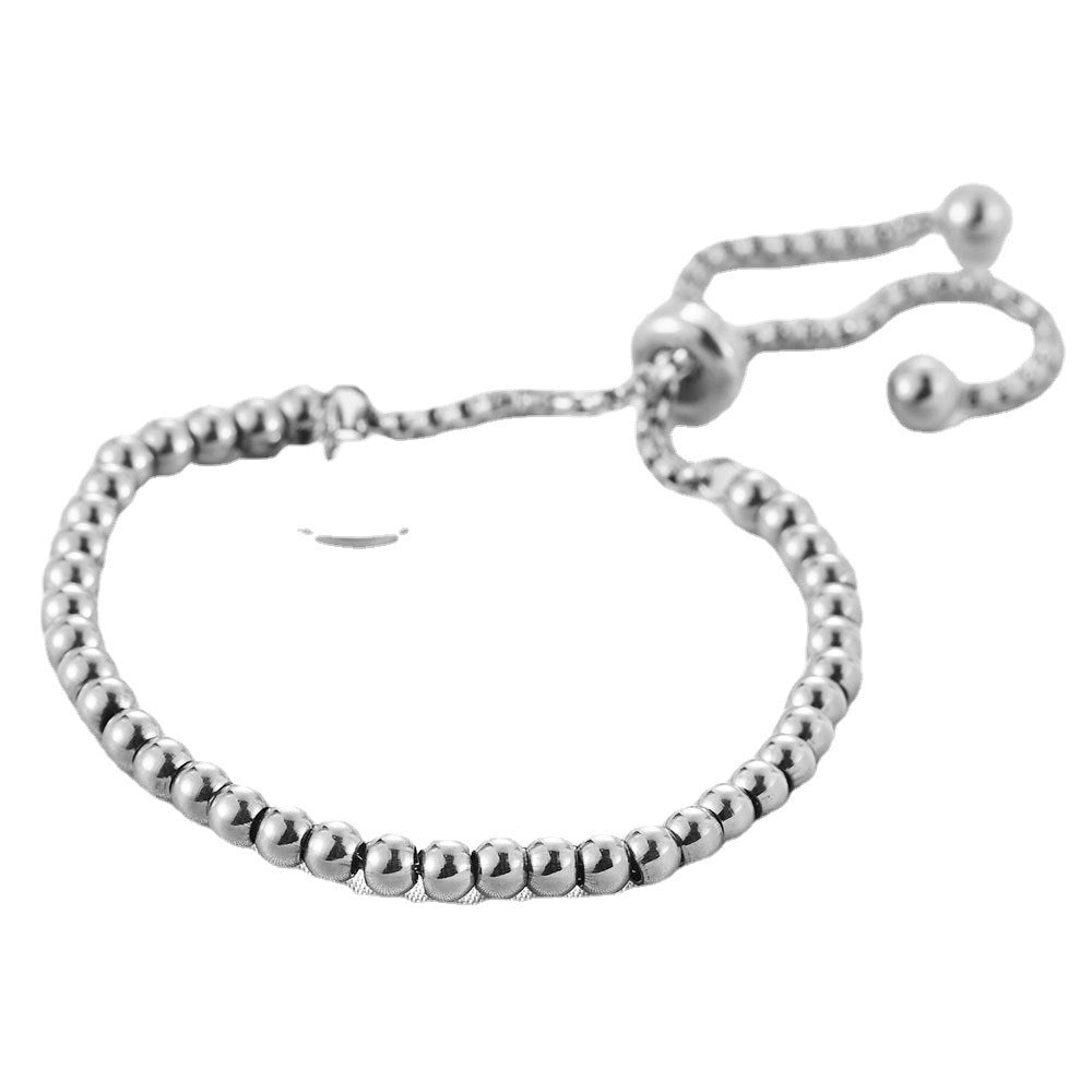 Wholesale 18K Gold Stainless Steel Round Tag Adjustable Ball Bead Engraving Bracelet