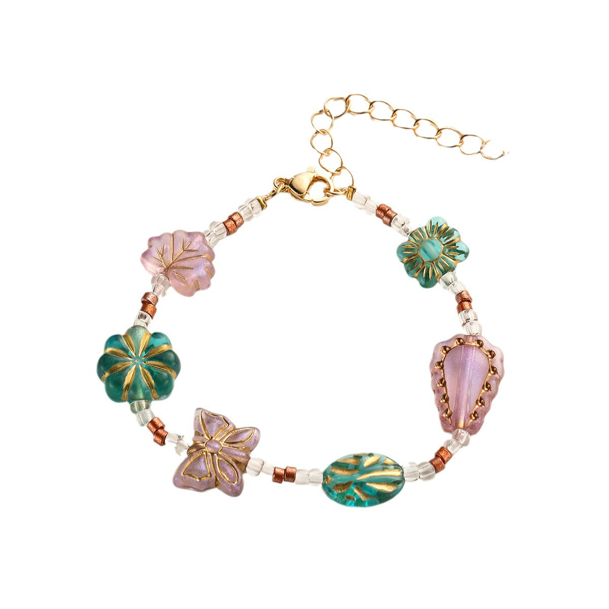 Wholesale Literary Retro Golden Colorful Glass Beaded Bracelet