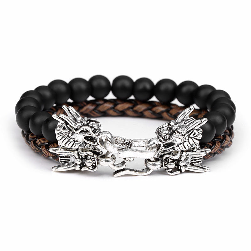 Peads de piedra natural al por mayor Cordel de cuero Pulsero de grifa de aleación de doble capa