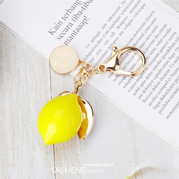 Wholesale Alloy rhinestone simulated fruit lemon keychain