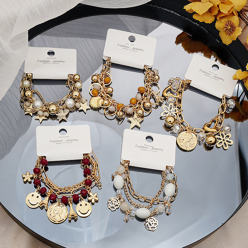 Wholesale Colorful Star Smiley Face Pendant Multilayer Beaded Bracelet