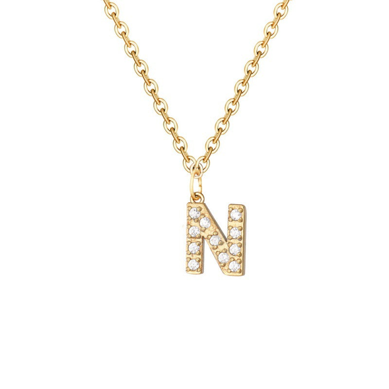 Wholesale Stainless Steel Diamond Alphabet Pendant 14K Gold Plated Necklaces