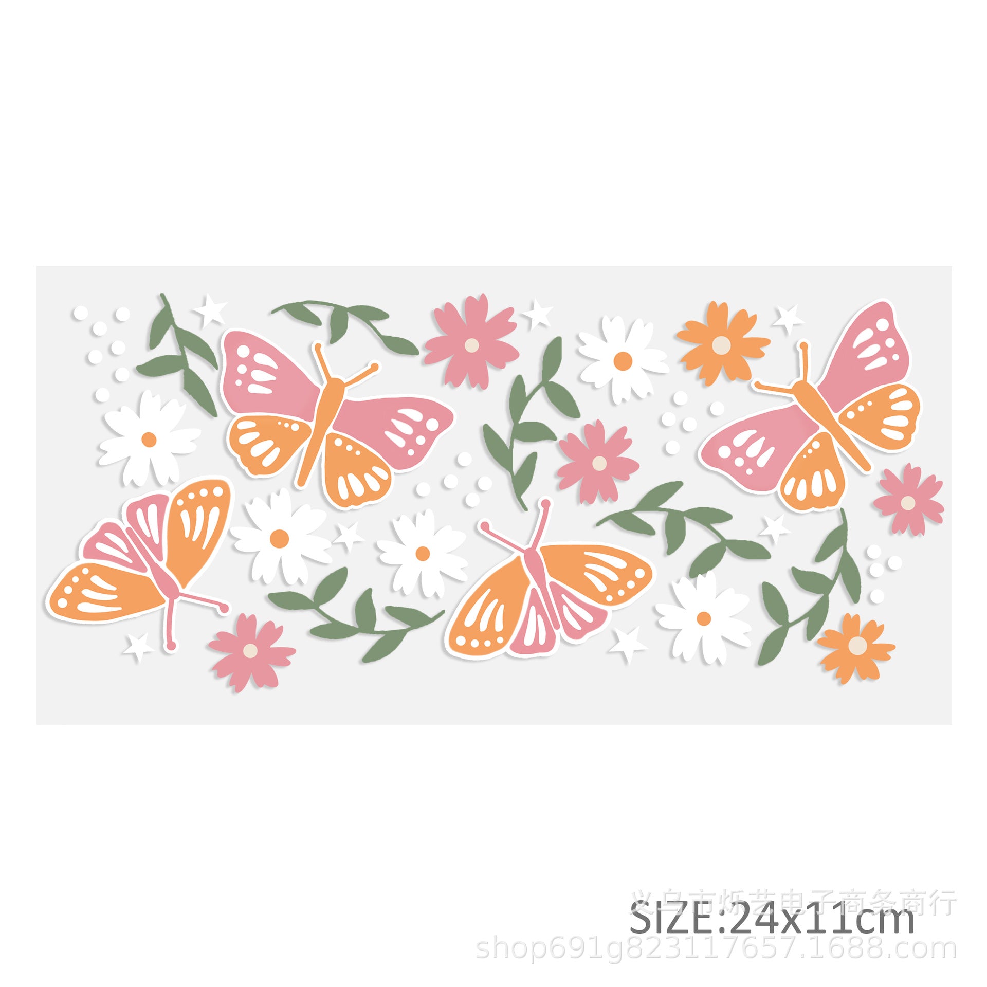 Wholesale 5pcs Butterfly Flower Print UV DTF Transfer Crystal Cup Sticker