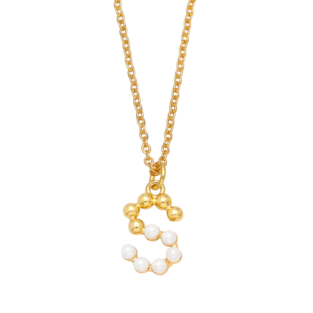 Wholesale Pearl Letter Collar Chain Copper Necklace