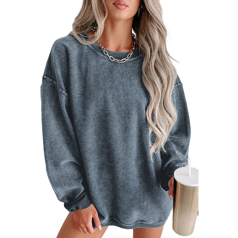 Wholesale of Women's Polyester Solid Color Pullover, Threaded Knitted Long Sleeved Hoodies