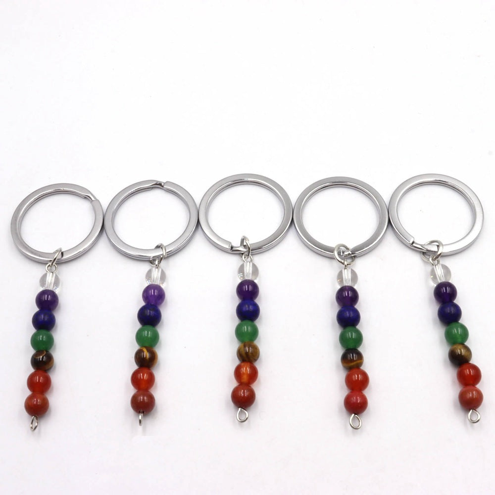 Wholesale Natural Crystal Colorful Beaded Metal Keychain