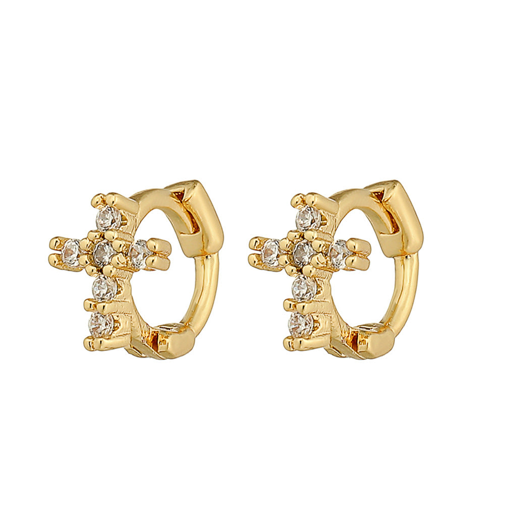 Wholesale Copper Micro Paved Zircon Stud Earrings Cross Mini Petite Earrings