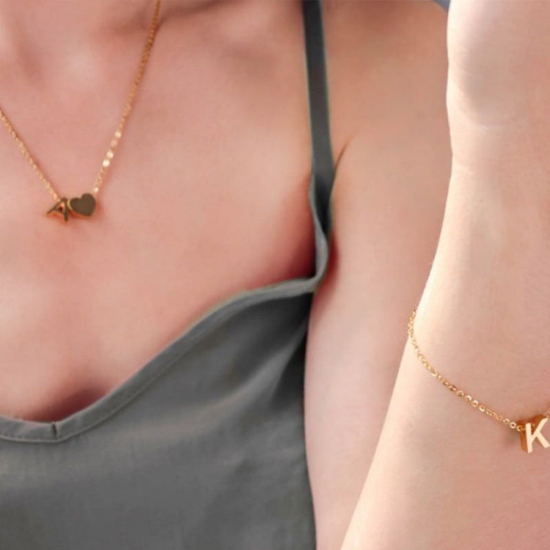 Wholesale Heart Letter Pendant Gold Plated Necklaces