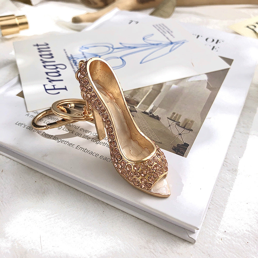 Wholesale Creative Diamond Inlaid High Heels Metal Keychain