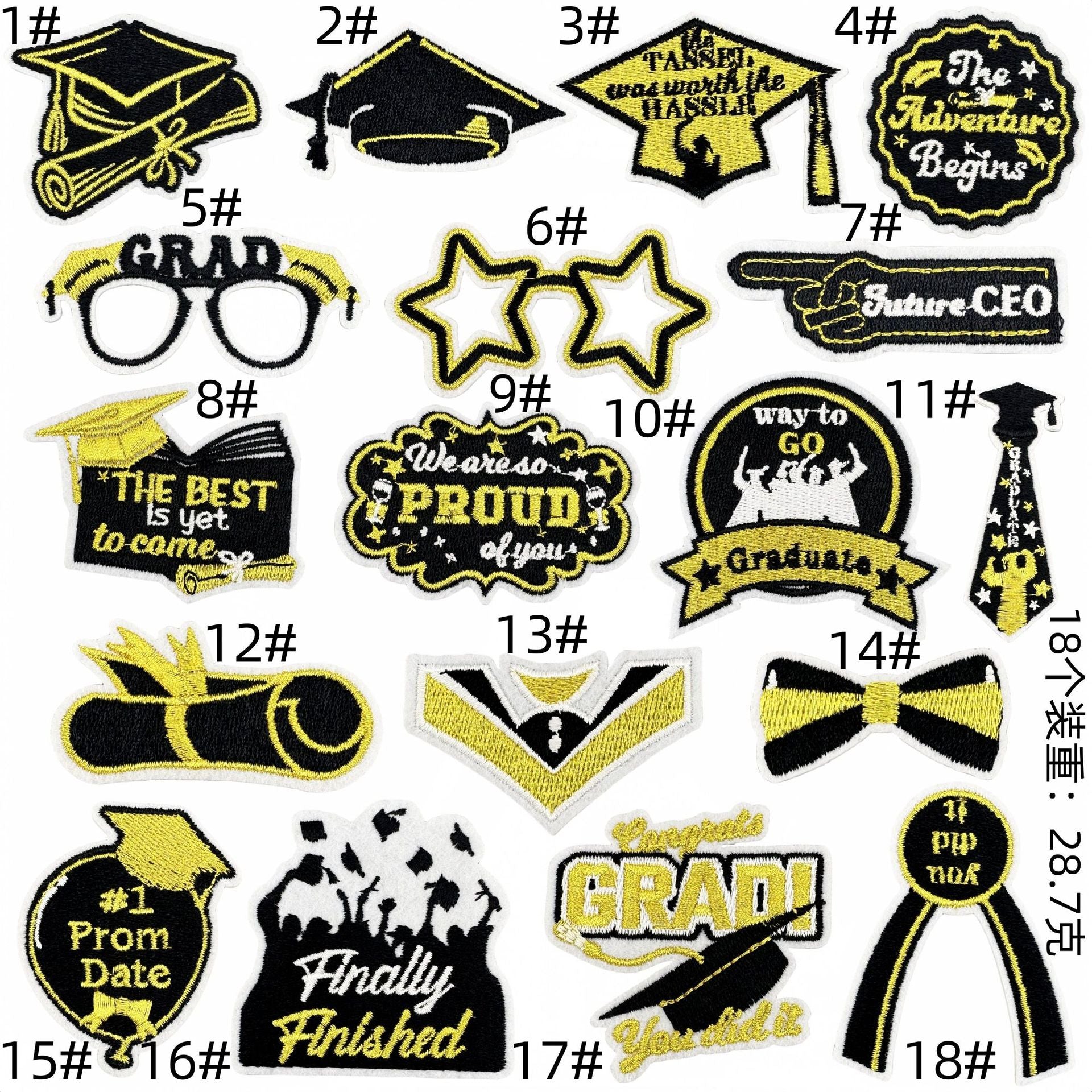 Wholesale Black gold graduation season embroidery patch clothing accessories ironing hot melt glue