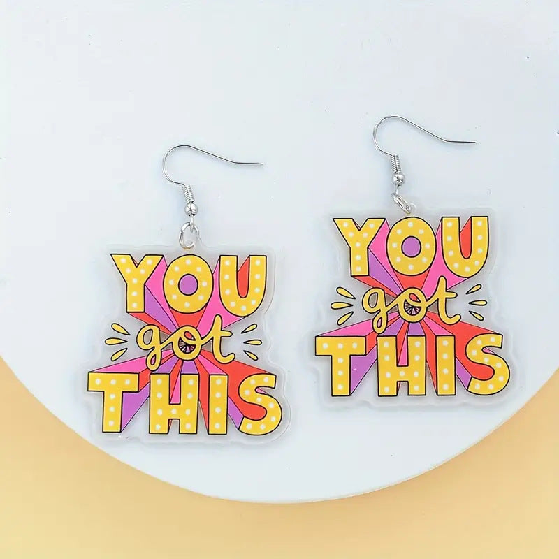 Wholesale " You did it"  English letter acrylic encouragement earrings